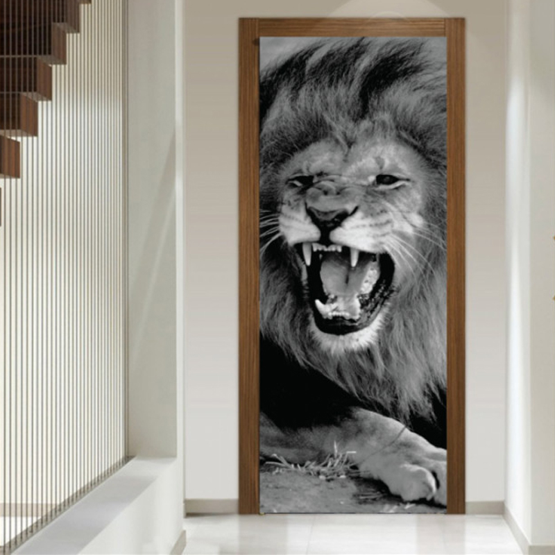 Αυτοκόλλητο πόρτας με ζώα με Άγριο Λιοντάρι